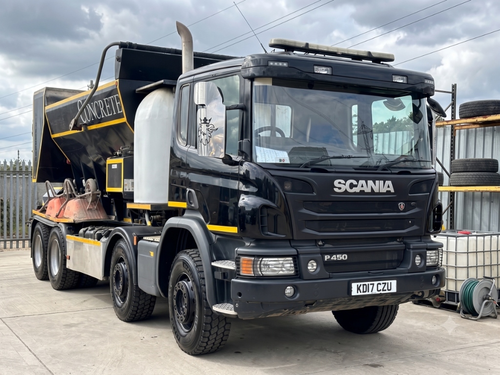 Black Scania volumetric ready-mixed concrete Mixer Truck Wembley